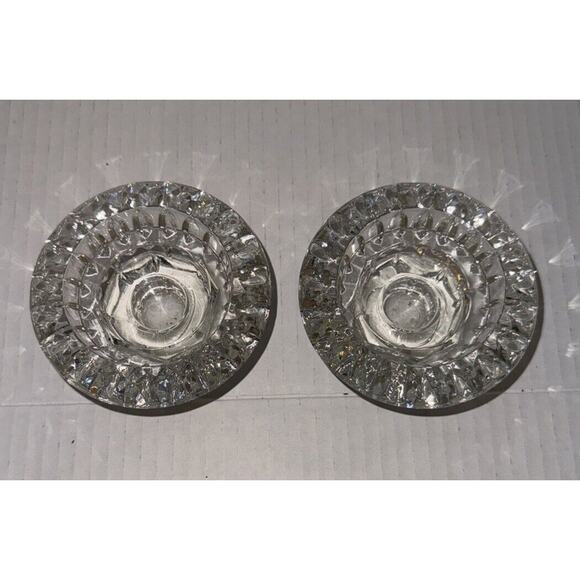 Set of 2 Clear Glass 3 Way Candle Holders Votive Taper for Multiple Sizes 3.5"W - Picture 1 of 4